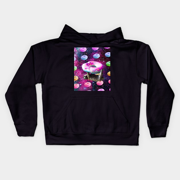 Space Sloth Riding Rainbow Donut Kids Hoodie by Random Galaxy